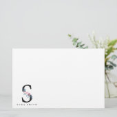 ソフト赤面ブルーフローラアルファベット名S 便箋 (スタンド正面)