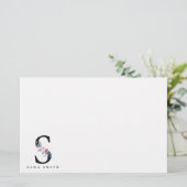 ソフト赤面ブルーフローラアルファベット名S 便箋 (スタンド正面)