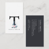 ソフト赤面ブルーフローラアルファベット名T 名刺 (正面/裏面)