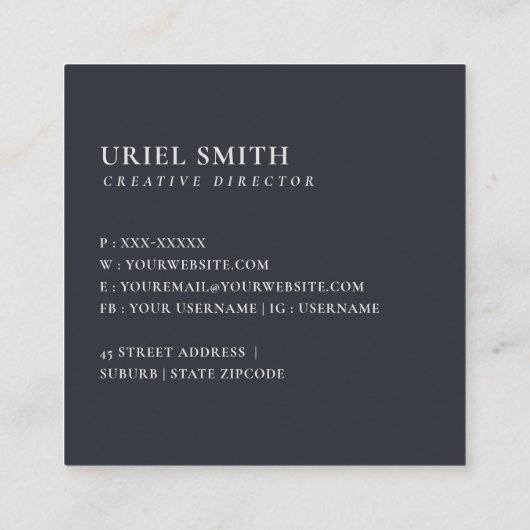 ソフト赤面ブルーフローラアルファベット名U スクエア名刺 (裏面)