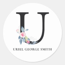 ソフト赤面ブルーフローラアルファベット名U