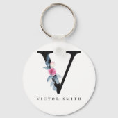 ソフト赤面ブルーフローラアルファベット名V キーホルダー (正面)