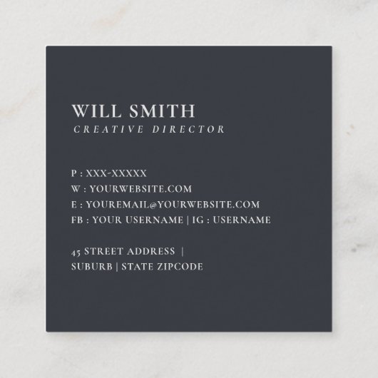 ソフト赤面ブルーフローラアルファベット名W スクエア名刺 (裏面)