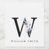 ソフト赤面ブルーフローラアルファベット名W ワインラベル (シングルラベル)