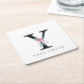 ソフト赤面ブルーフローラアルファベット名Y スクエアペーパーコースター (アングル)