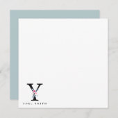 ソフト赤面ブルーフローラアルファベット名Y ノートカード (正面/裏面)