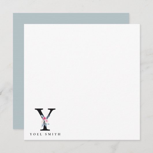 ソフト赤面ブルーフローラアルファベット名Y ノートカード (正面/裏面)