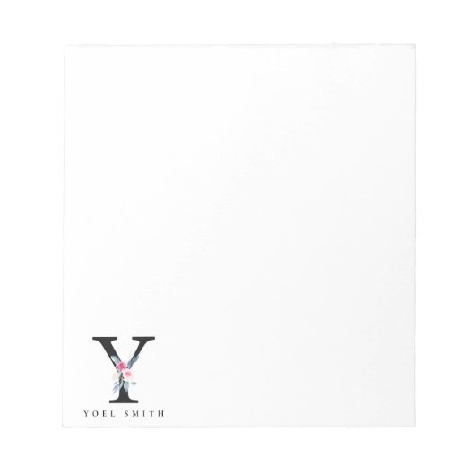 ソフト赤面ブルーフローラアルファベット名Y ノートパッド (正面)