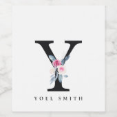 ソフト赤面ブルーフローラアルファベット名Y ワインラベル (シングルラベル)