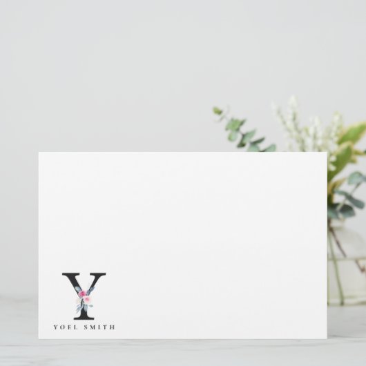 ソフト赤面ブルーフローラアルファベット名Y 便箋 (スタンド正面)