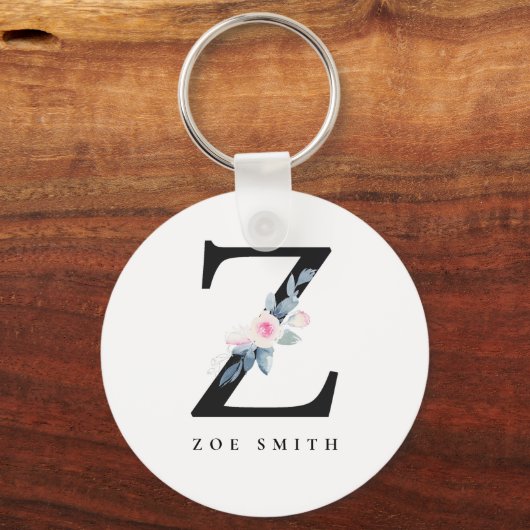 ソフト赤面ブルーフローラアルファベット名Z キーホルダー (正面)