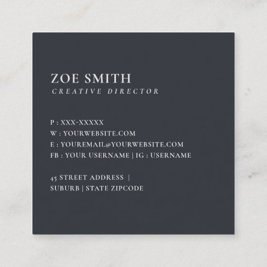 ソフト赤面ブルーフローラアルファベット名Z スクエア名刺 (裏面)