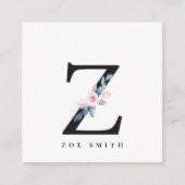 ソフト赤面ブルーフローラアルファベット名Z スクエア名刺 (正面)