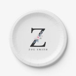 ソフト赤面ブルーフローラアルファベット名Z ペーパープレート