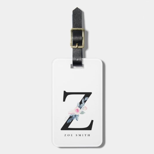 ソフト赤面ブルーフローラアルファベット名Z ラゲッジタグ (正面縦)