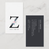 ソフト赤面ブルーフローラアルファベット名Z 名刺 (正面/裏面)