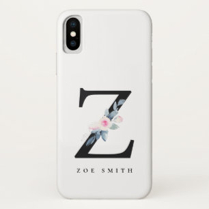 ソフト赤面ブルーフローラアルファベット名Z iPhone X ケース