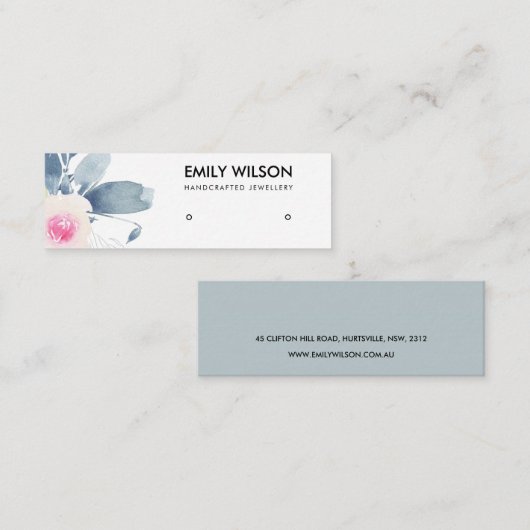 ソフト赤面ブルーフローラスタッドイヤリングディスプレイロゴ スキニー名刺 (正面/裏面)