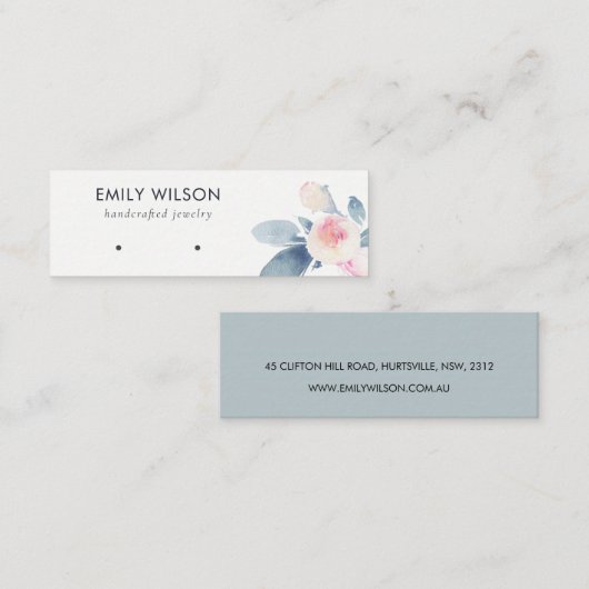 ソフト赤面ブルーフローラスタッドイヤリングディスプレイロゴ スキニー名刺 (正面/裏面)