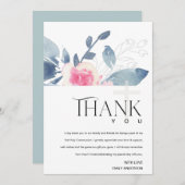 ソフト赤面ブルーフローラバンチファースト聖餐式 サンキューカード (正面/裏面)