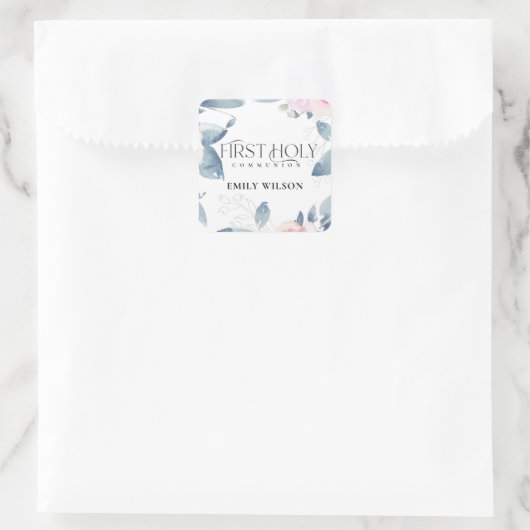 ソフト赤面ブルーフローラフレーム最初の聖餐式 スクエアシール (バッグ)