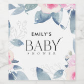 ソフト赤面ブルーフローラ水彩赤ちゃんシャワー ワインラベル (シングルラベル)