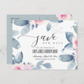 ソフト赤面ブルーフローラ水色保存日 案内ポストカード (正面/裏面)