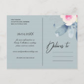 ソフト赤面ブルーフローラ水色保存日 案内ポストカード (裏面)