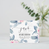 ソフト赤面ブルーフローラ水色保存日 案内ポストカード (スタンド正面)