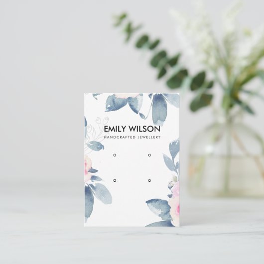 ソフト赤面ブルーフローラ2イヤリングディスプレイロゴ 名刺 (スタンド正面)