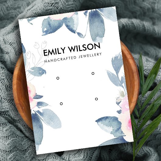 ソフト赤面ブルーフローラ2イヤリングディスプレイロゴ 名刺