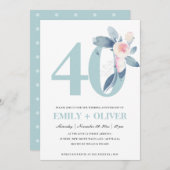 ソフト赤面ブルーフローラ40th ANY YEAR 招待状 (正面/裏面)