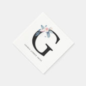ソフト赤面ブルーブラックフローラアルファベット文字G スタンダードカクテルナプキン (角)