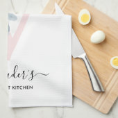 ソフト赤面ブルーホワイトフローラアルファベットV キッチンタオル (四つ折り)