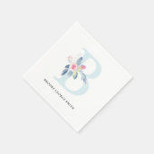 ソフト赤面ブルー白フローラアルファベット文字B スタンダードカクテルナプキン (角)