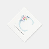 ソフト赤面ブルー白フローラアルファベット文字C スタンダードカクテルナプキン (角)