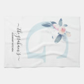 ソフト赤面ブルー白フローラアルファベット文字G キッチンタオル (横)