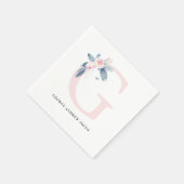 ソフト赤面ブルー白フローラアルファベット文字G スタンダードカクテルナプキン (角)