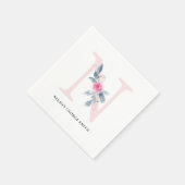 ソフト赤面ブルー白フローラアルファベット文字N スタンダードカクテルナプキン (角)