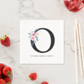 ソフト赤面ブルー白フローラアルファベット文字O スタンダードカクテルナプキン (インサイチュ)