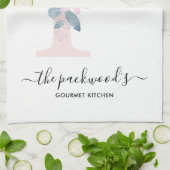 ソフト赤面ブルー白フローラアルファベット文字P キッチンタオル (折り畳み)