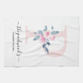 ソフト赤面ブルー白フローラアルファベット文字P キッチンタオル (横)