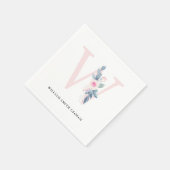 ソフト赤面ブルー白フローラアルファベット文字W スタンダードカクテルナプキン (角)