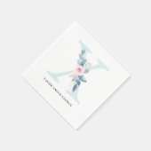 ソフト赤面ブルー白フローラアルファベット文字X スタンダードカクテルナプキン (角)