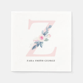 ソフト赤面ブルー白フローラアルファベット文字Z スタンダードカクテルナプキン