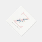 ソフト赤面ブルー白フローラアルファベット文字Z スタンダードカクテルナプキン (角)