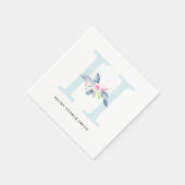 ソフト赤面ブルー白フローラアルファベットH スタンダードカクテルナプキン (角)