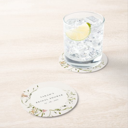 ソフト赤面メドウフローラリースブライダルシャワー ラウンドペーパーコースター (インサイチュ)