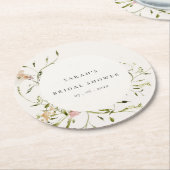 ソフト赤面メドウフローラリースブライダルシャワー ラウンドペーパーコースター (アングル)