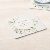 ソフト赤面メドーウォーター色フローラリース結婚ズ スクエアペーパーコースター (アングル)